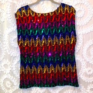 Justine Todd Vintage Multicolored Sequins  Shimmering Sleeveless Lined Top M
